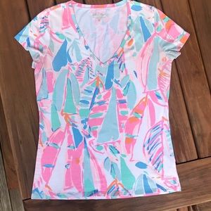 Lilly Pulitzer V-Neck Top Sail Boat Print Medium